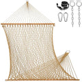 Lazy Daze Hammocks 13-FT Polyester Rope Hammock, Double 2 Person Traditional Hand Woven Outdoor Hammock with Spreader Bar, Carabiners, Tree Straps, Chains for Outside Patio- Max 450 Lbs, Tan - color: Tan