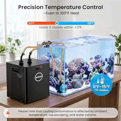 BAOSHISHAN 1/3 HP Aquarium Chiller 79 Gallons 300L Water Cooling System Set | Quiet Compressor Refrigeration for Indoor Hydroponics, Axolotls and Coral Reef Tanks, Precise Water Climate Control Solutions - size: 300L
