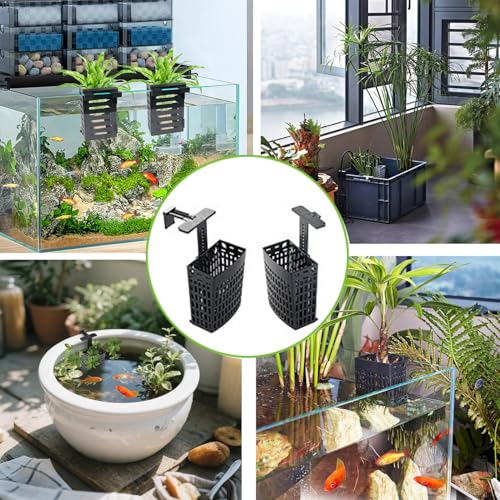 4 Pack Upgraded Aquarium Plant Holder, Adjustable Height & Width with Extendable Hook and Suction Cup, Fish Tank Plant Holder for Aquaponic Cultivation, Aquascape Decorations, Aquarium Accessories
