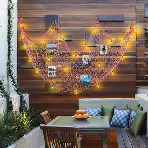 2 Pack Decorative Fish Net, 5x10 ft Large Red Fishing Net for Hanging Stuffed Animals & Party Decorations, Fishnet for Nautical Mermaid Pirate Beach Hawaii Under the Sea Themed Party Decorations - color: Red, size: X Large-5x10 Ft