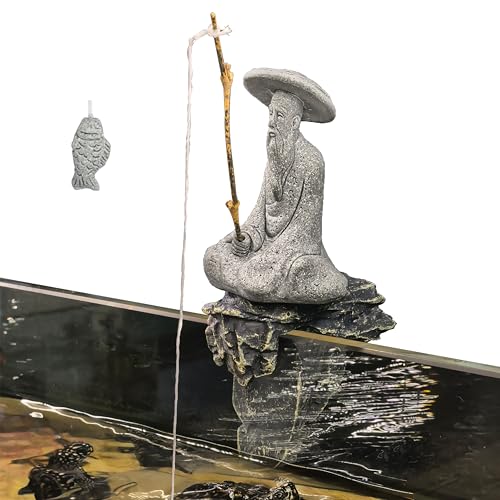 LIYAOLI Japanese Zen Fisherman Statue - Sandstone Mini Figurine for Aquarium Decor, Fish Tank Decorations, Zen Garden & Home Ornament - Asian Sitting Fishing Sculpture - color: A Fisherman