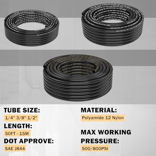 CheeMuii 100 PCS Brass DOT Air Line Fittings with 3 Roll 50FT 1/4" 3/8" 1/2" DOT Air Lines Kit Push Lock Air Fitting Quick Connect Air Fittings with Air Hose Pneumatic Tubing - size: 50FT-3ROLL-100PCS