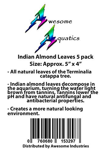 Awesome Aquatics Betta/Shrimp Leaves 5 Premium Catappa Indian Almond Leaves Natural Habitat Tannin Producing Improves Immunity, Easy to USE