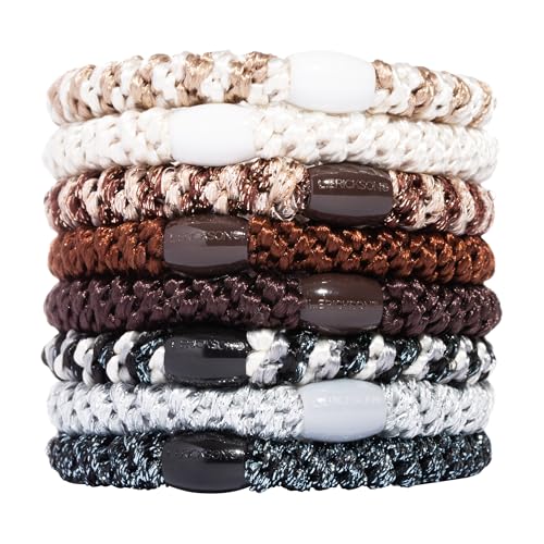 L. Erickson Brown Hair Ties for Thick Hair, Grab & Go Ponytail Holders, 8 Pack, Nouveau Neutrals, Thick No-Crease Bands with Strong Hold and Damage-Free Design - color: Nouveau Neutrals