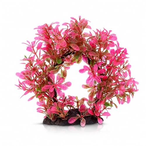 POPETPOP Aquarium Artificial Plastic Plants Decoration, Plastic Pink Betta Fish Tank Decor with Weighted Base, Pink Simulation Aquarium Tree for Bettafish Tank Decorations Hides