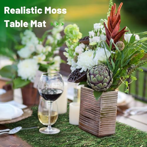 138'' x 12'' Dried Moss Table Runner Moss Sheet Roll for Crafts Preserved Green Moss Mat for Wedding Party Table Woodland Garden Fairy Decor - color: 138*12 Inch
