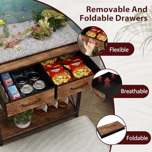 20-29-37Gallon Fish Tank Stand with Power Outlet, Heavy Duty Metal Aquarium Stand with Two Storage Drawers for Fish Tank Accessories Storage, Perfect for Turtle Tank, Reptile Terrarium, Brown - color: Brown, size: 20-29-37 Gallon