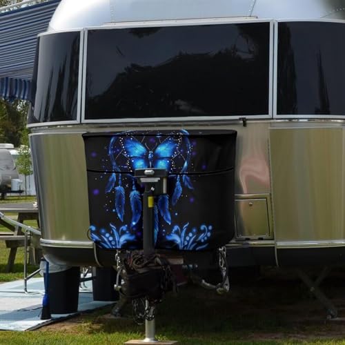 Blue Butterfly Wind Chime RV Propane Tank Cover for Travel Trailer Dustproof Propane Tank Cover for Camper Replacement Cover for RV/Trailer/Camper Fit for 20lb Tanks - color: Blue Butterfly Wind Chime, size: Small-Double 20LB