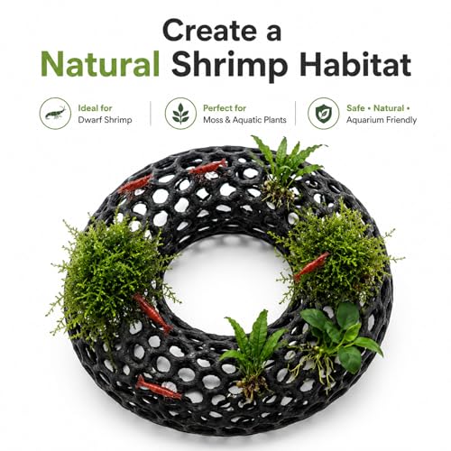 Shrimp Cave for Moss & Plants, 2-Pack Aquarium Hide for Neocaridina, Cherry & Dwarf Shrimp, Aquascape Decor for Ferns & Anubias, Black