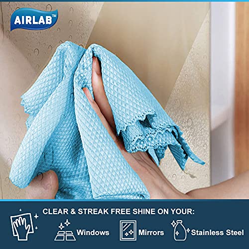 Airlab Streak Free Miracle Cleaning Cloths Easy Clean Nanoscale, Pack of 8, 12'' x 16'', Microfiber Polishing Windows Glass Lint Free Rags Stainless Steel Car Kitchen Reusable - color: Blue & Grey, Pack of 8