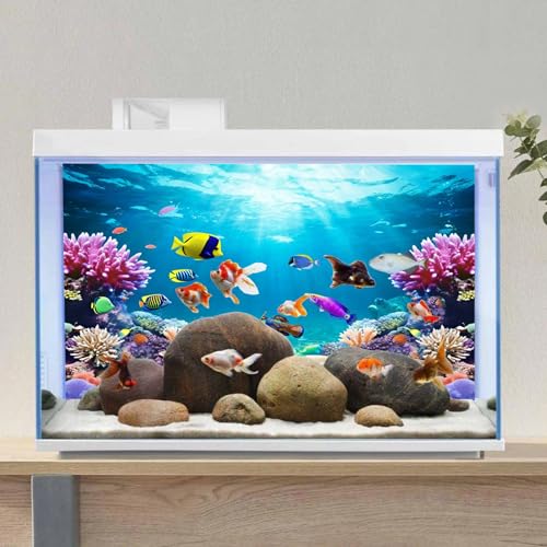 AWERT 36x18 inches Underwater World Fish Tank Background Undersea Theme Aquarium Background Polyester Colorful Coral Tropical Fish Tank Background - size: 36x18in/90x45cm