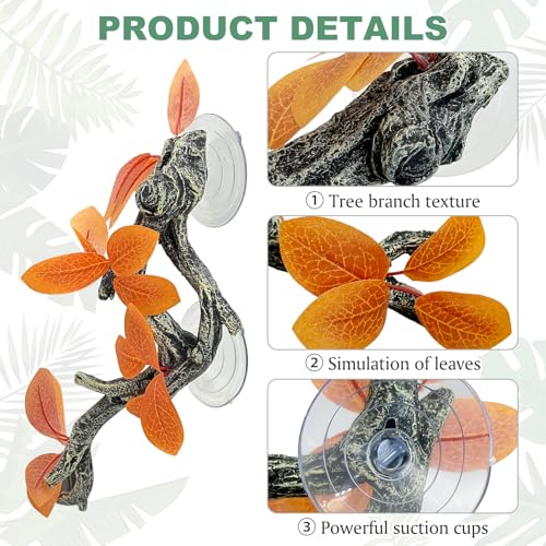 Fhiny Snake Climbing Branch, 2 PCS Resin Reptile Branches for Climbing with Suction Cups Reptile Tank Decor Accessories Frog Terrarium Plants for Corn Snake Frog Bearded Dragon Lizard Gecko - color: Orange, 2 Pcs