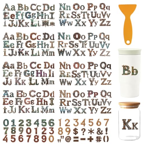 10 Sheets Steampunk Gear Letters UV DTF Cup Wraps, 10 Styles 26 Alphabet Punk-Inspired Mechanical Style Cup Wrap Decals Waterproof Rub on Transfer Stickers for Glass Cups Furniture - style: Letters