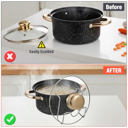 Pot Lid Holder for Cooking, Stainless Steel Pot Attachment, Stable and Non-Slip Lid Holder Design, Hand Free Slow Cooker Lids Holders Fits Most Slow Cookers (2 Pack)