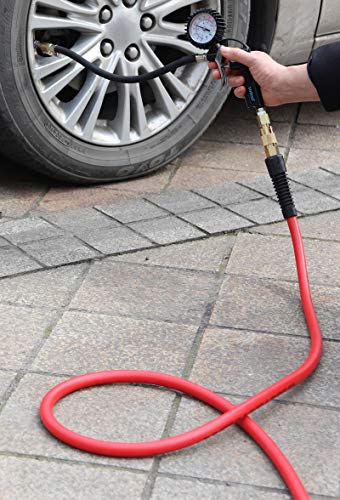 YOTOO Hybrid Air Hose 3/8-Inch by 50-Feet 300 PSI Heavy Duty, Lightweight, Kink Resistant, All-Weather Flexibility with 1/4-Inch Brass Male Fittings, Bend Restrictors, Red