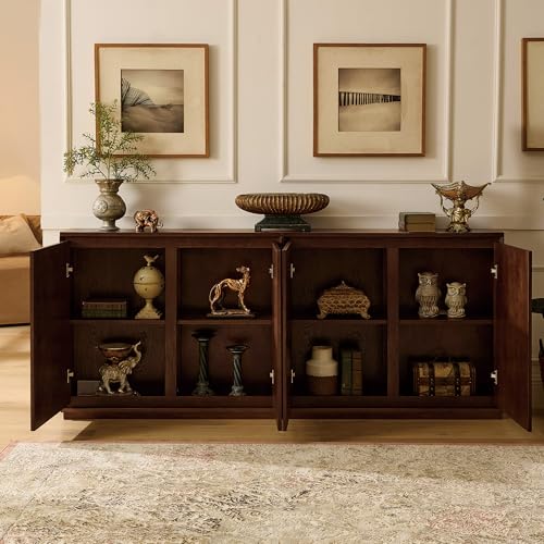 LKTART Narrow Sideboard Buffet Storage Cabinet with Solid Wood Doors,Mid Century Modern Accent Credenza Cabinet,Media Console Table for Kitchen, Living Room, Entryway-Dark Walnut,3 Pieces - color: D- Dark Walnutt, size: 3 Pieces