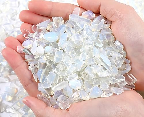 QINJIEJIE Opal Crystals Chips Natural Stone Gravel Bulk Crushed Rocks Pieces Polished Quartz Stone 0.55Lbs Decorative Fish Tank Pebbles Vase Filler Irregular Shaped Tumbled Gemstone for Home - color: Opal, size: 0.55 Pound