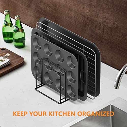KORRTFID Kitchen Cabinet Organizer, Steel Cookware Holder, Divided Holder with 5 Slots for Skillets Baking Tray and Chopping Board Rack - Baking Pan Holder Storage (2 PCS) - style: 2 PCS