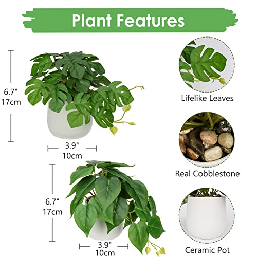 GnFlus Fake Plants Set of 2 Artificial Plants Faux Pothos with White Ceramic Pots Fake Potted Plants Artificial Decor for Home Bathroom Shelf Desk Indoor - color: Fake Plants #2