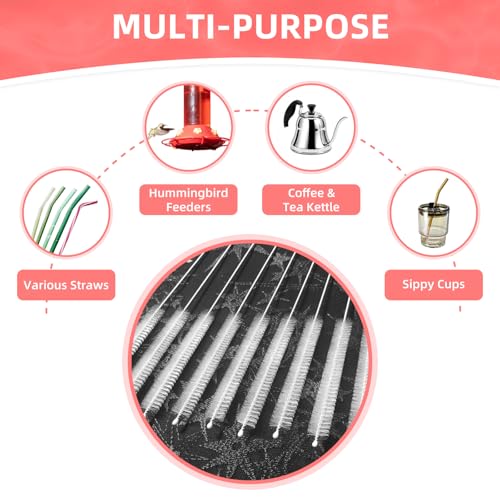 Cleaning Brushes for Reusable Drinking Straws, Set of 5, Long Wire Handle, Bottle and Straw Cleaner for Stanley Mug, Sippy Cup, Water Bottle and Tubes, Reusable and Flexible - color: white0001