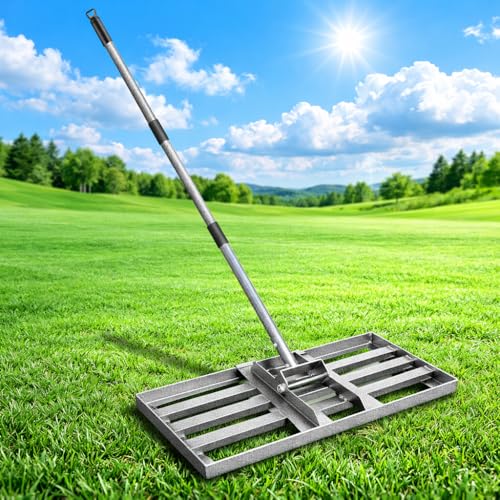 Lawn Leveling Rake, 17"x10" Heavy Duty Leveling Rake with Smooth Eadge and 5FT Effort Saving Handle, Lawn Leveler Tool, Landscaping Rakes for Yard Garden Lawn, Soil Sand Spreading Dirt Top Dressing - style: 17*10 in