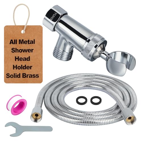 YUHX All Metal Shower Head Holder and Hose Stainless Steel Extra Long 6 ft,Adjustable Handheld Shower Arm Bracket,Premium Chrome - style: C-Style Chrome