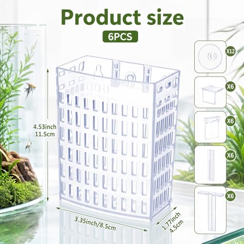 Mifoci 6 Pack Aquarium Plant Holder 3.35 x 2.17 x 4.53 Inches Adjustable Height with Suction Cups Extendable Hook Hanging Planter for Fish Tank Aquaponic Cultivation and Aquascape Decoration (Clear) - color: Clear