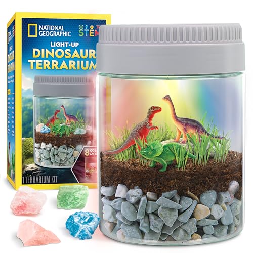 National Geographic Dinosaur Terrarium Kit for Kids – Multicolor Light-Up Terrarium, Build a Dino Habitat with Real Plants & More, Science Kit, Dinosaur Toys for Kids - style: Dino Habitat