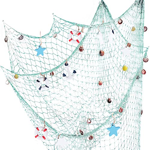 Nature Fish Net Wall Decoration with Shells, Ocean Themed Wall Hangings Fishing Net Party Decor for Pirate Party,Wedding,Photographing Decoration (2pack-Aqua/Aqua) - color: 2pack-aqua/Aqua