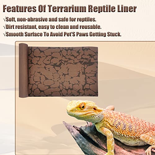 Tfwadmx Reptile Carpet Sand Mat for Bearded Dragon Terrarium Substrate Liner Brown Reversible Lizard Bedding Mats for Cage Leopard Gecko Tortoise Turtle Snake Chameleon with Tweezer 20"x 39"(2 Pcs) - size: L:19.7"x39.3"(2Pcs)