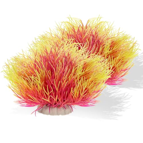 2PCS Fish Tank Plants Aquarium Plants Decorations Artificial Plastic Fish Tank Accessories Silk Green Natural Style Aquarium Plant (Pale Yellow) - color: Pale Yellow