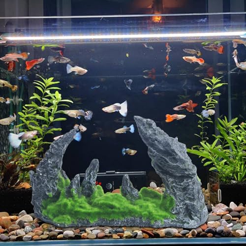 Saim Large Aquarium Mountain View Stone, Resin Cave Ornament – Betta Hideout, Fish House Rock Cave Bridge Aquarium Decorations for Betta Cichlids Hideaway Cave, Crab Hideout
