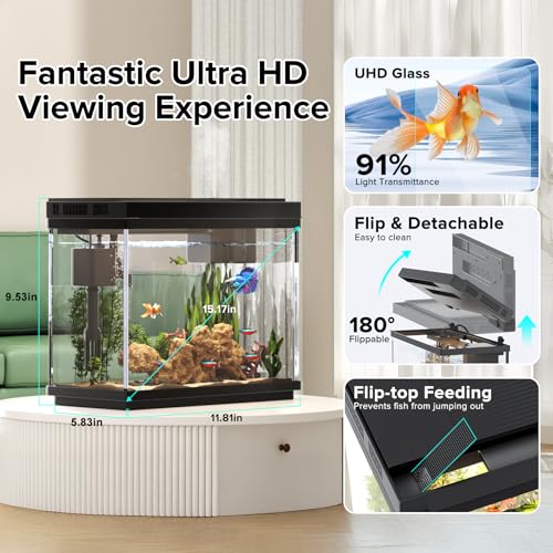 Fish Tank, 2.4 Gallon Fish Aquarium, Fish Tank Starter kit with Smart Humidifier, Temperature Display, 7-Color Lighting, 3 in 1 Quiet Pump with Filteration & Oxygenation & Circulation - color: Black
