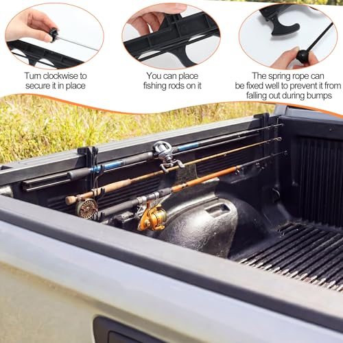 2 Sets Truck Bed Fishing Rod Holder, Holds 4 Rods, Fits 2.36" Thick Rails, Easy Install Kayak & Fly Rod Storage Rack - color: Black, style: 3 Holes