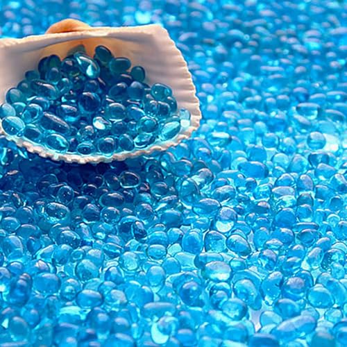 Glass Stones, 1Lb/460g Irregular Sea Glass Pebbles Non-Toxic Artificial Crystal Gemstones for Aquarium Turtle Tank Vase Filler Terrarium Flowerpot Decoration, Lake Blue - color: Lake Blue