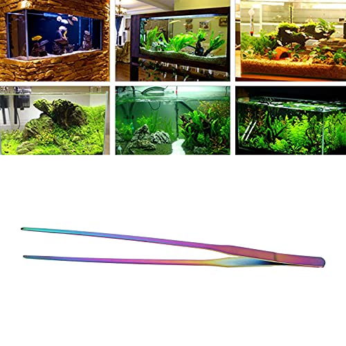 Aquarium Tweezers Stainless Steel Long Fish Tank Planting Tools for Aquatic Plants Reptiles Feeding Colorful 27cm 10.6in Durable Ergonomic Design (27cm straight clip) - size: 27cm straight clip