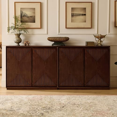 LKTART Narrow Sideboard Buffet Storage Cabinet with Solid Wood Doors,Mid Century Modern Accent Credenza Cabinet,Media Console Table for Kitchen, Living Room, Entryway-Dark Walnut,2 Pieces - color: D- Dark Walnutt, size: 2 Pieces