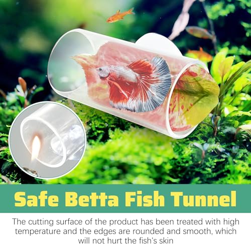 Hamiledyi 2 Pack Betta Tunnel Acrylic Betta Fsih Tube Tunnel with Suction Cups Betta Fish Toys Betta Leaf Pad Transparent Aquarium Decor for Small Fish Shrimp Guppy Resting Hiding (Pink Leaf)