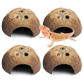 Natural Coconut Reptile Hideouts Lizard, Coco Hut Hermit Crab Hut Aquarium Fish Hide Cave for Small Reptile Crested Gecko Leopard Gecko Spider Snail Climber Toys (4 PCS Natural Surface)