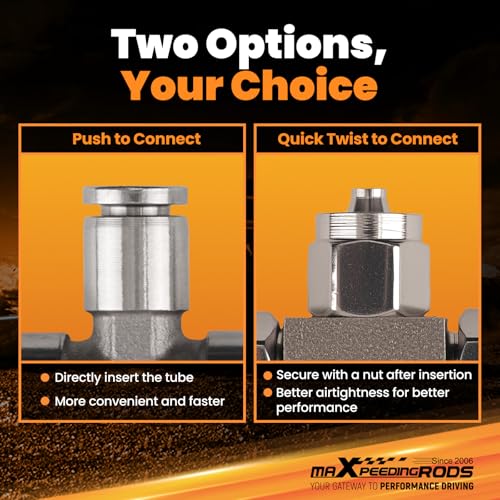 maXpeedingrods 6 mm OD Air Line Fittings, Quick Connect Air Hoes Fittings, 3 Way Stainless Steel Union Tee Replacement for Air Suspension Kit & Air Compressor Kit for Trucks Vans, 2 Packs - style: Quick Connect