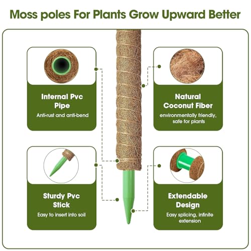 4 Pack 20 Inch Moss Poles, Stackable Moss Pole Monstera Plant Support, 66 Inch Tall Plant Stakes for Climbing Plants Indoor, Coir Plant Support Stick Stand for Potted Plants, Pothos, Philodendron