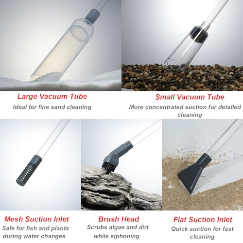 Aquarium Siphon Vacuum Cleaner Kit with Dual Vacuum Tubes, Brush Head, Turkey Baster and Fish Net, Gravel & Sand Cleaner, Aquarium Gravel Vacuum for Water Change and Debris Removal