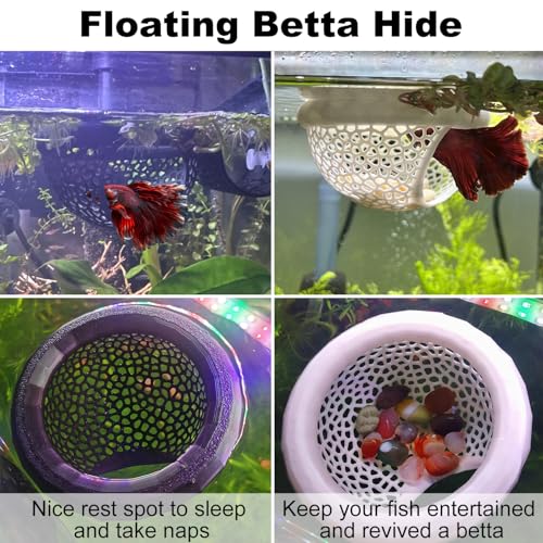 Floating Betta Hammock and Feeding Ring, Aquarium Beta Hideout, Cave, Bed, Resting Spot, Betta Fish Toys and Decor - color: Round-White