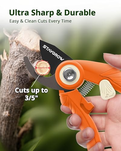 Pruning Shears, Garden Shears - 6.9" Garden Clippers, Gardening Scissors with Rust Resistant SK5 Stainless Steel Blade, Cuts 3X Easier, Weak Hand Arthritis Pruners for Gardening - Orange - style: 6.9" Bypass Orange