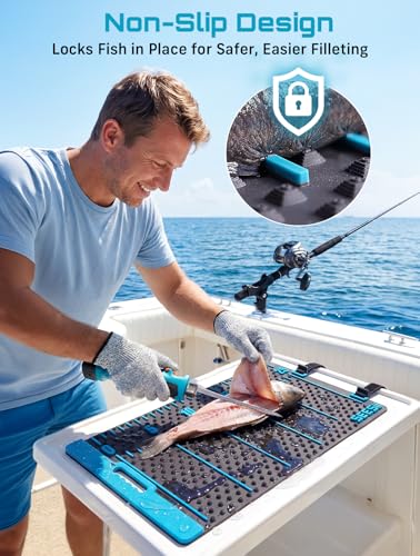 Seesii Fish Fillet Mat with 25" Integrated Ruler, Portable Anti-slip Cutting Board, Easy to Clean for Outdoor Fishing, Filleting