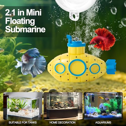 CousDUoBe 2.1 in Mini Floating Submarine Fish Tank Decoration Set，Cute Retro Submarine Set and Floating Diver,Aquarium Decorations Resinous Betta Fish Tank Accessories - color: Yellow