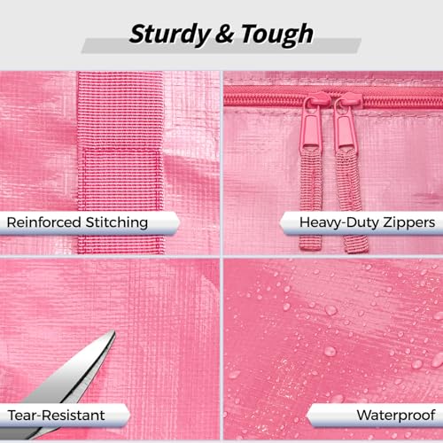 8 Pack Extra Large Heavy Duty Moving Bags, Pink Storage Bins with Lids, Reinforced Handles & Heavy-Duty Zippers Moving Boxes Storage Bags Totes for Clothes Packing, Dorms, College Supplies, Pink - color: Pink, size: 8 Pack