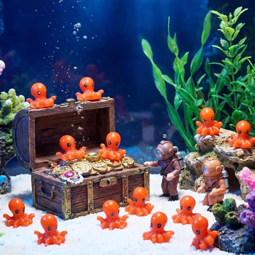 Geelin 50 Pcs Mini Resin Octopus Figurines Tiny Resin Figurines Small Ornament Charms Figure Tiny Animals for Dollhouse Landscape Aquarium Garden Desktop Birthday Party - style: Octopus