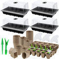 Hahood 4 Pack Seed Starter Tray Set Plants Growing Trays Peat Pots for Seedlings with Seed Starter Pots, Plastic Germination Tray, Plant Labels, Tool for Flower Vegetable Planting, Black - color: Black