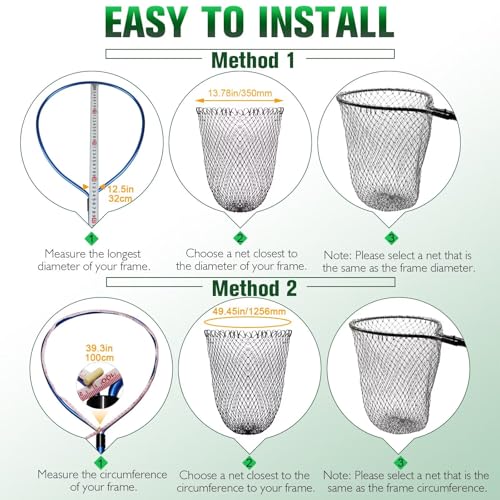 Dovesun Fishing Net Fish Landing Net Foldable Fishing Replacement Net for Freshwater Saltwater Fishing Net Replacement Netting Green/Black 2 Colors Handle/Frame Not Included - color: Black, size: 31.5" dia-43.3" depth(98.87" Circumference)